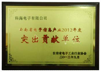 尊龍凱時登錄電子云南省電子信息產業2012年度“突出貢獻單位”
